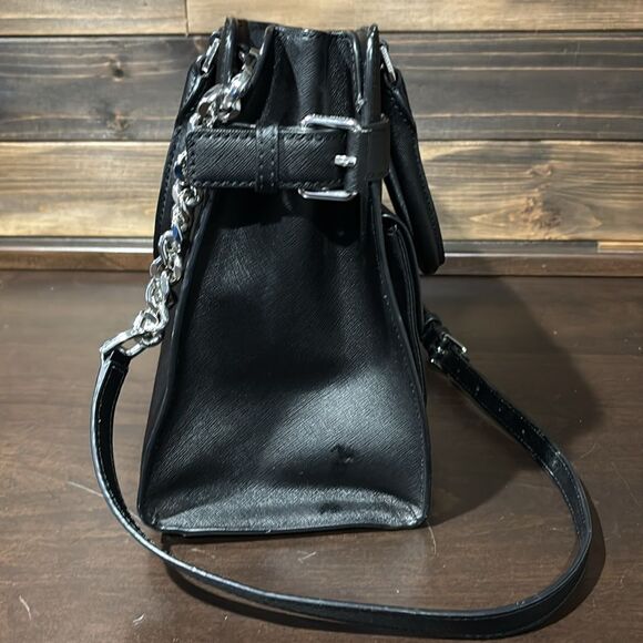 Michael Kors Emma Saffiano Leather Satchel Handbag Purse Black - Picture 7 of 16